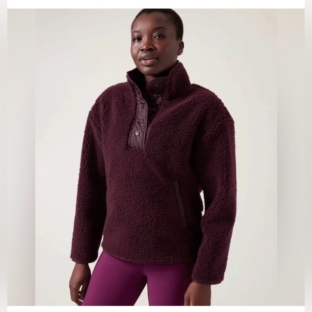 NWT Athleta Sherpa Snap Sweatshirt in Burgundy, size 1X